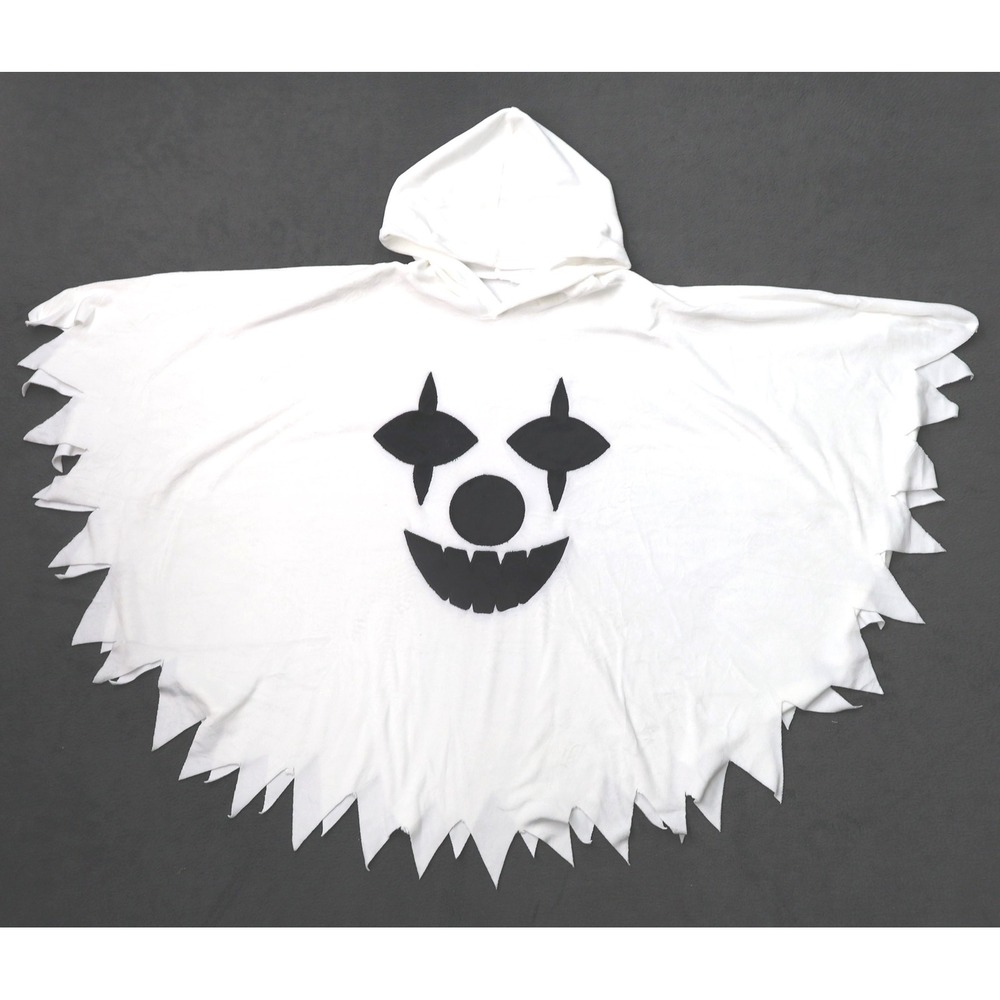 Unbranded Ghost Clown Costume Poncho Kids 4-5T White Excellent Sawtooth Hem Hood